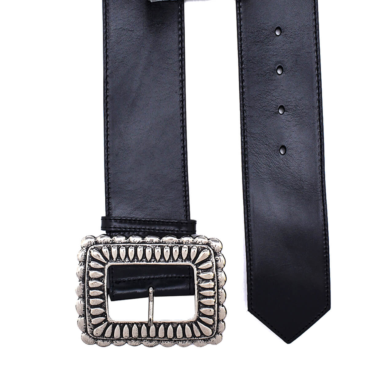 Etro-Black Calf Leather Embossed Silver Toned Buckle Belt / 85